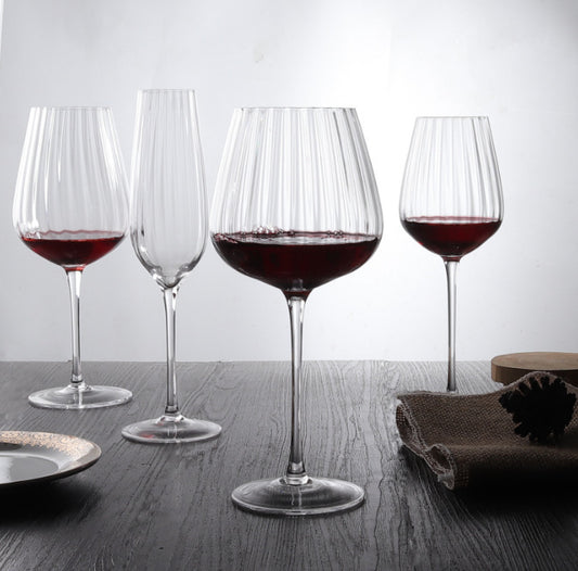 Laser Incision Vertical Striped High Leg Wine Glass