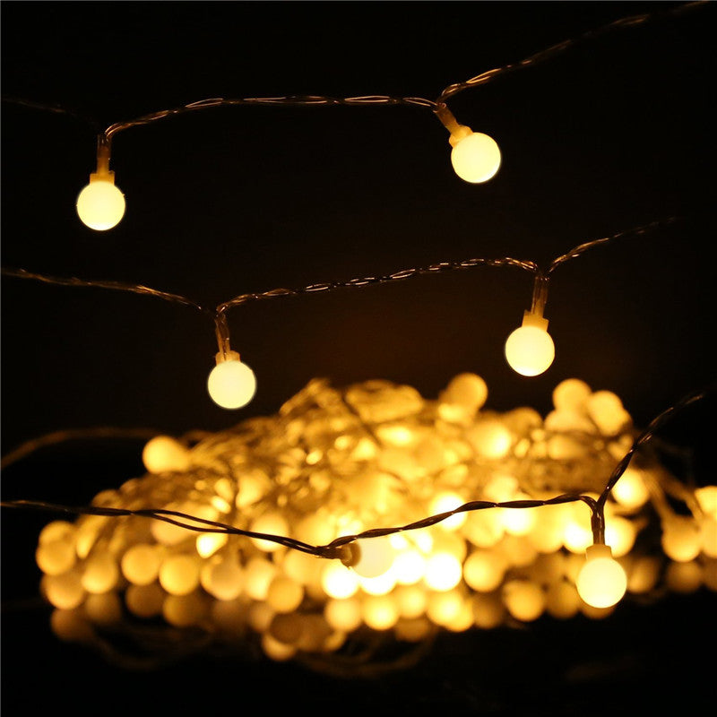 Festive Frosted LED Ball Lantern String - Warm Glow or White Light