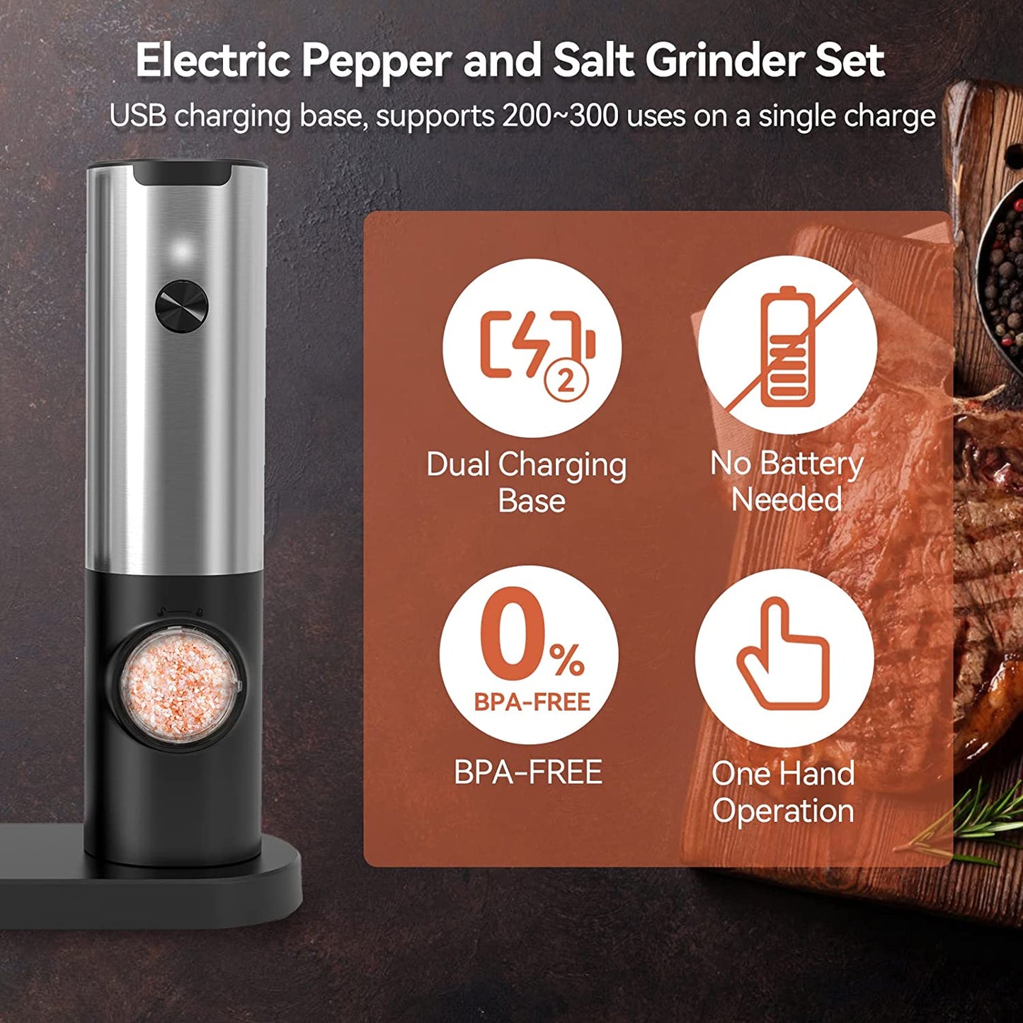 Black Pepper Sea Salt Electric Grinder 2 Piece Set