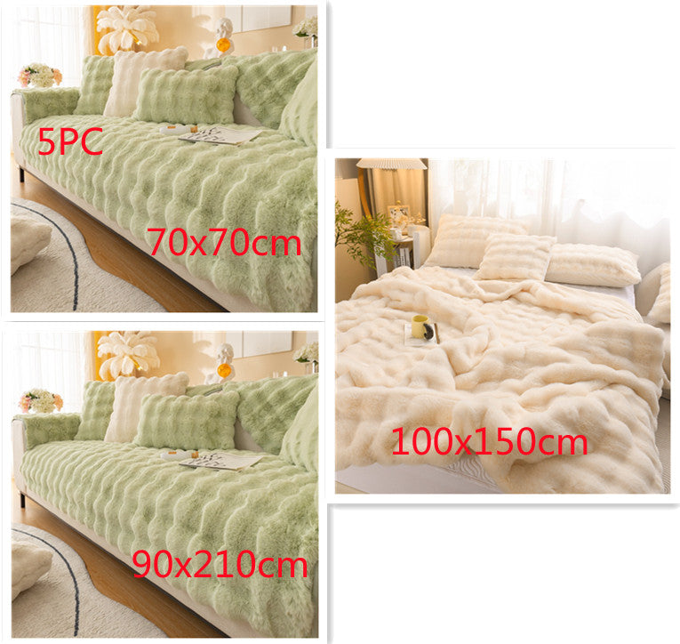 Double Sided Luxurious Rabbit Fur Feel Velvet Blanket Fleece Bed Cover