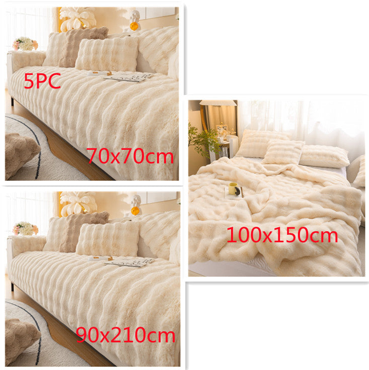 Double Sided Luxurious Rabbit Fur Feel Velvet Blanket Fleece Bed Cover