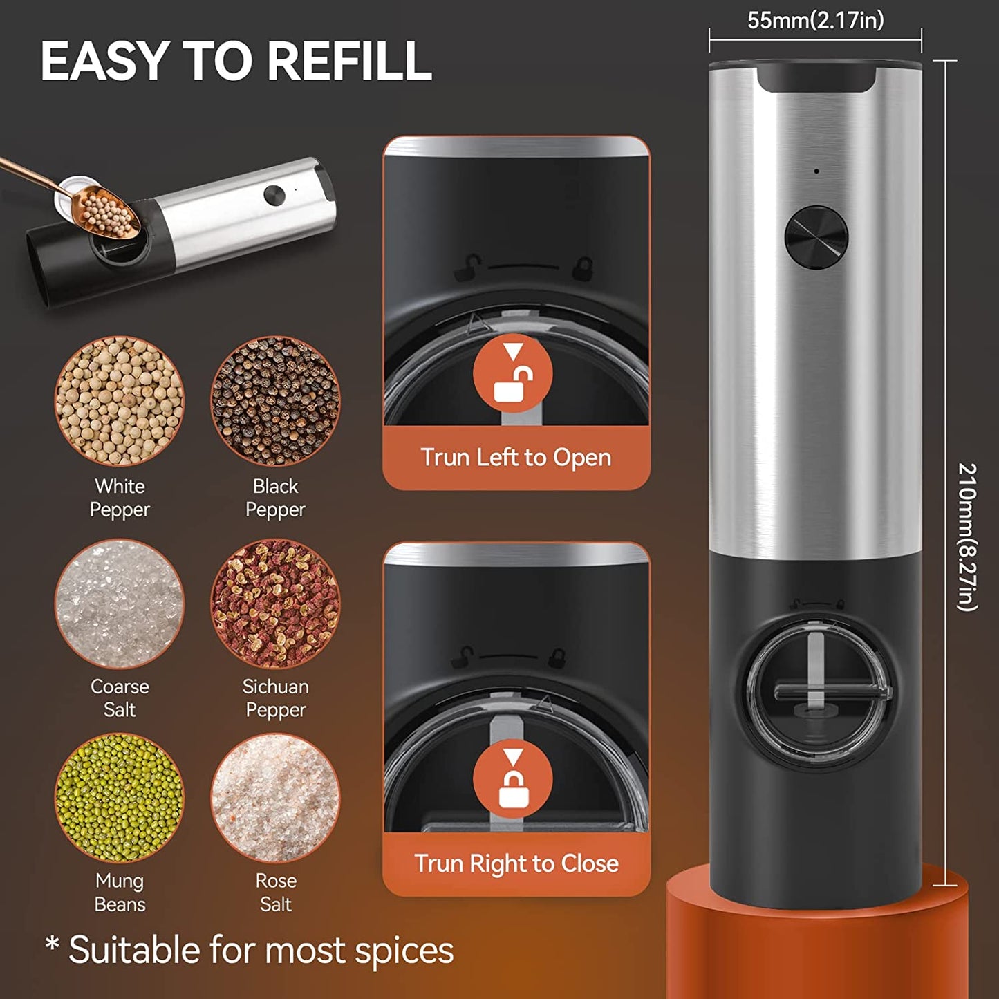 Black Pepper Sea Salt Electric Grinder 2 Piece Set