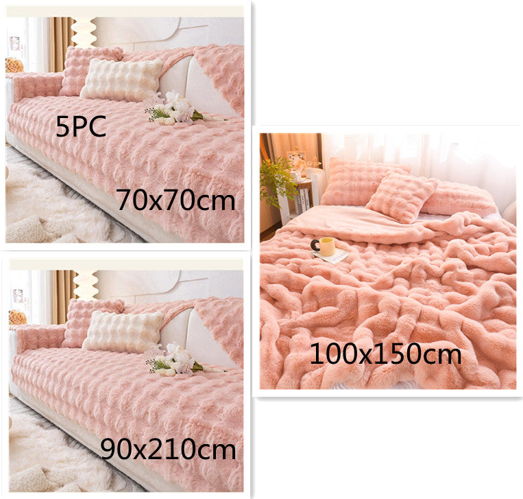 Double Sided Luxurious Rabbit Fur Feel Velvet Blanket Fleece Bed Cover