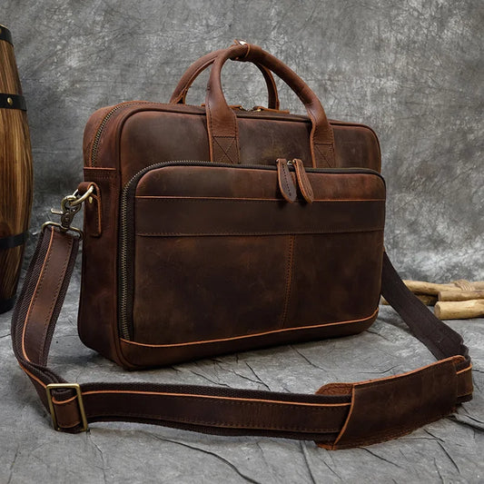 Retro Genuine Leather Laptop Work Briefcase Bag Accommodates 15.5 inch Pads