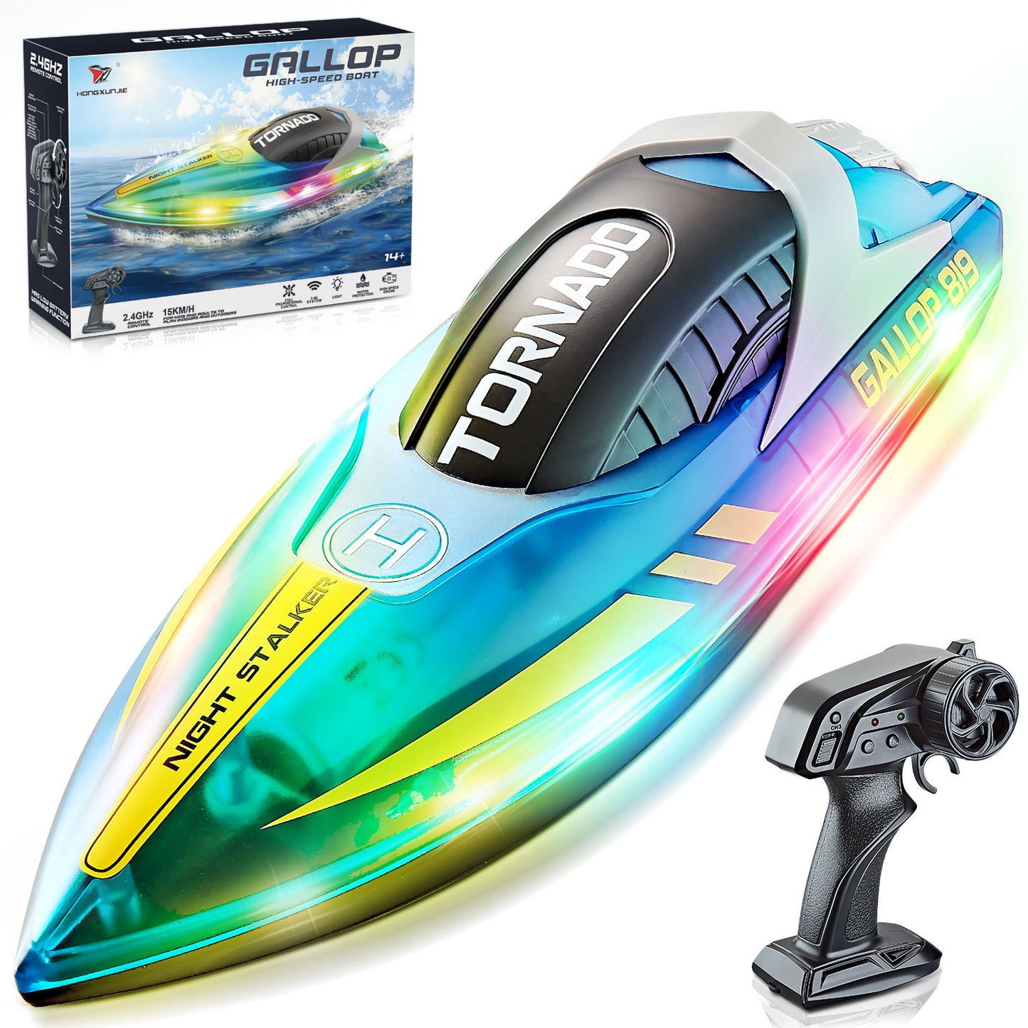 Fun-Tastic High Speed Remote Control Toy Speed Boat with LED Lights Electric Waterproofed