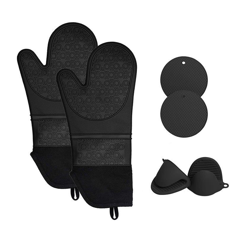 Thick Silicone, Versatile, 6 Piece Heat Insulated Oven Gloves, Honeycomb Pads / Mats & Finger Grip Mitts