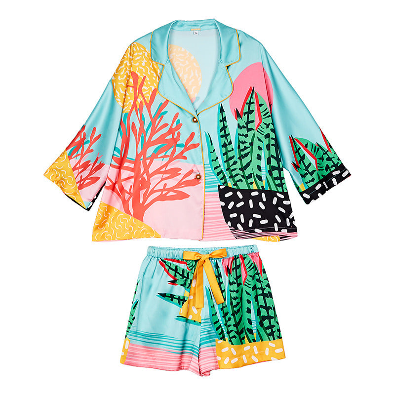 Women's Haute Couture Half-Sleeve Shorts Luxury Pyjama Set