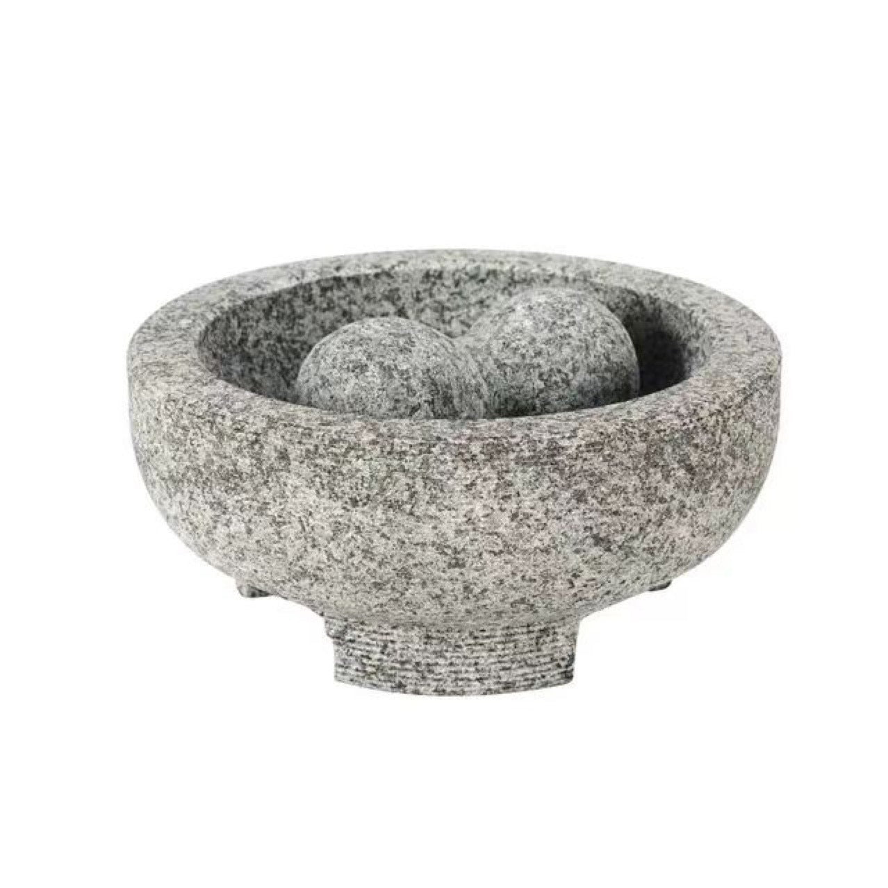 Large Three Legged Pestle And Mortar Granite Bowl Grinder Set with Gorgeous Embossing