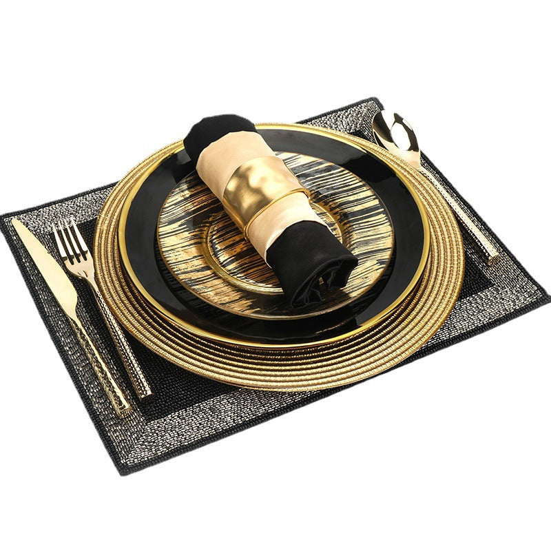 Fancy Glass & Bone China Tableware Set in a Black, Gold & Transparent Colour Scheme