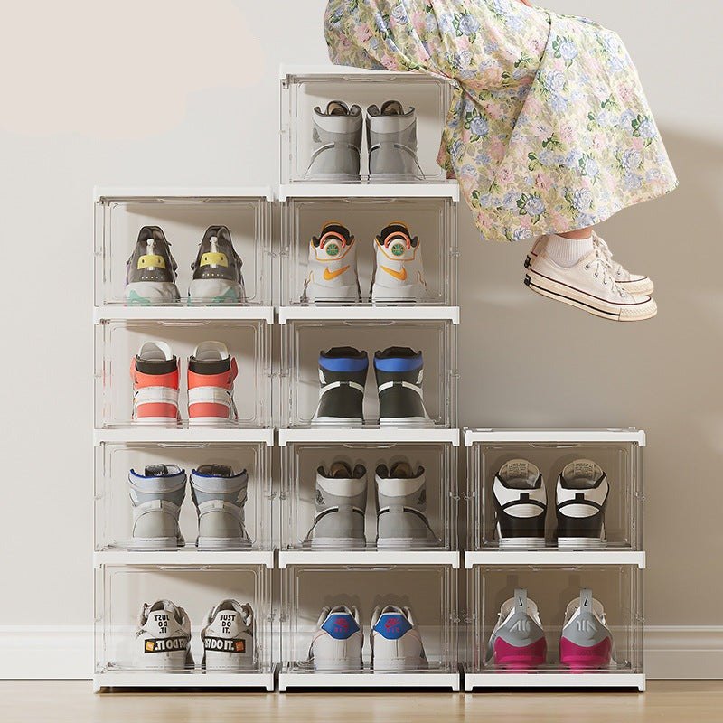 Installation Free MultiLayer Collapsible Folding Shoe Cabinet in Transparent or Solid White