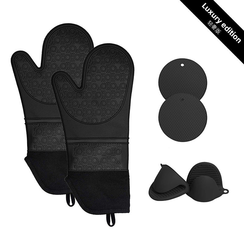 Thick Silicone, Versatile, 6 Piece Heat Insulated Oven Gloves, Honeycomb Pads / Mats & Finger Grip Mitts