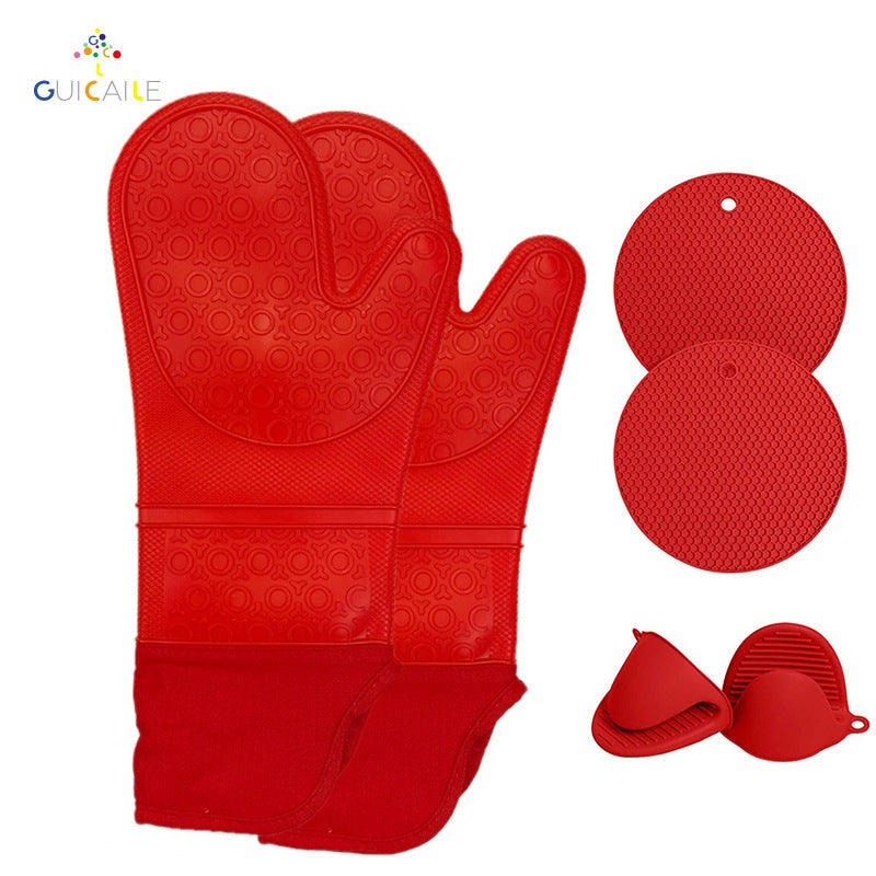 Thick Silicone, Versatile, 6 Piece Heat Insulated Oven Gloves, Honeycomb Pads / Mats & Finger Grip Mitts