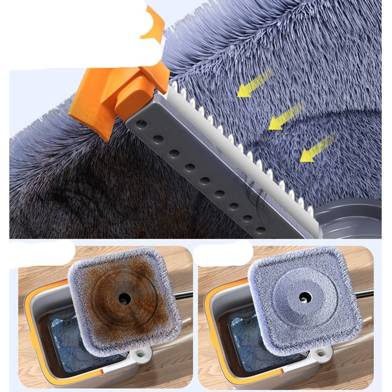 Floor Cleaning Mop - Smart, Stress Free, No Squeezing Mechanism that flattens to reach tight corners