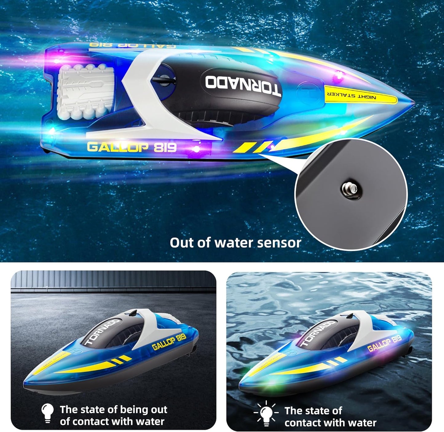 Fun-Tastic High Speed Remote Control Toy Speed Boat with LED Lights Electric Waterproofed