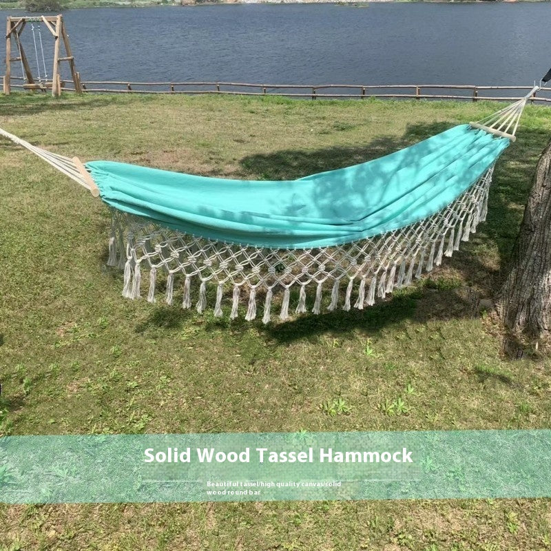 Solid Wooden Anti-Rollover Outdoor Canvas Hammock