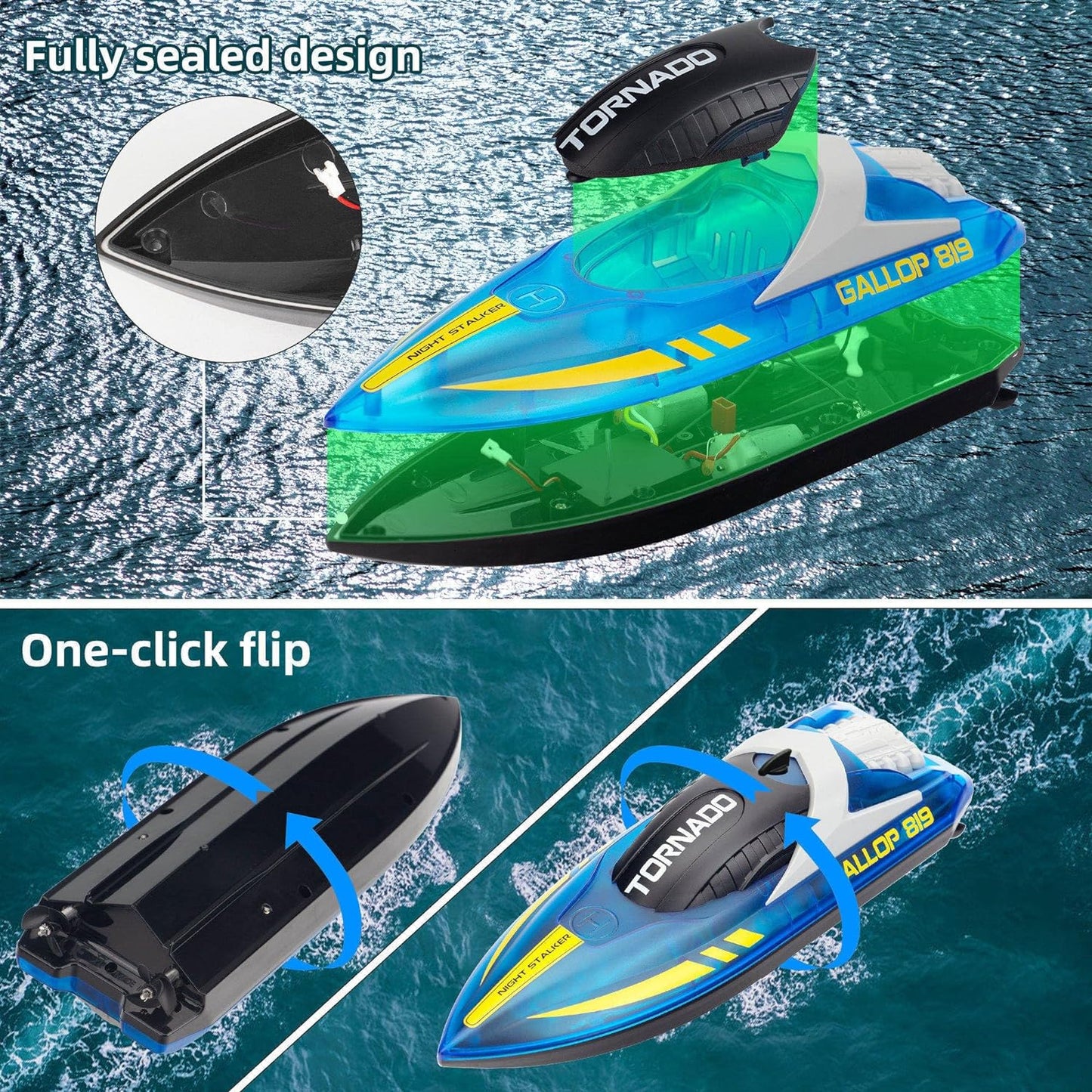 Fun-Tastic High Speed Remote Control Toy Speed Boat with LED Lights Electric Waterproofed