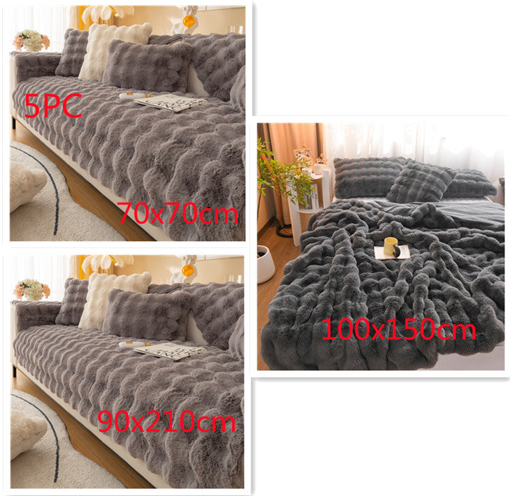 Double Sided Luxurious Rabbit Fur Feel Velvet Blanket Fleece Bed Cover