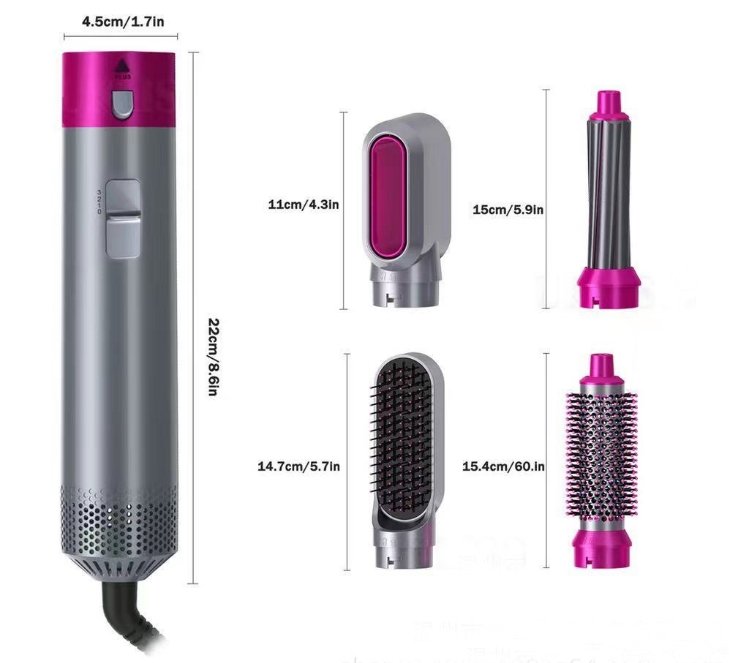 Premium Quality Ultra Feminine Pink and Silver New Hair Dryer: 5-in-1 Dryer Brush Comb Curler Set Upgraded Version