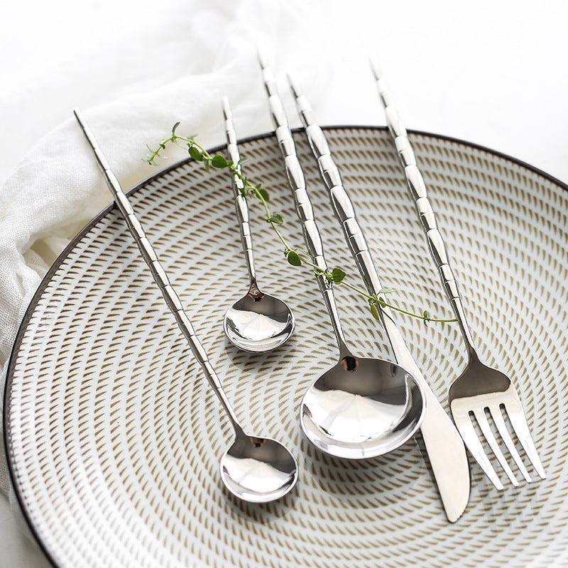 Bamboo Inspired Stainless Steel Dinnerware Cutlery with Steak Knife Option