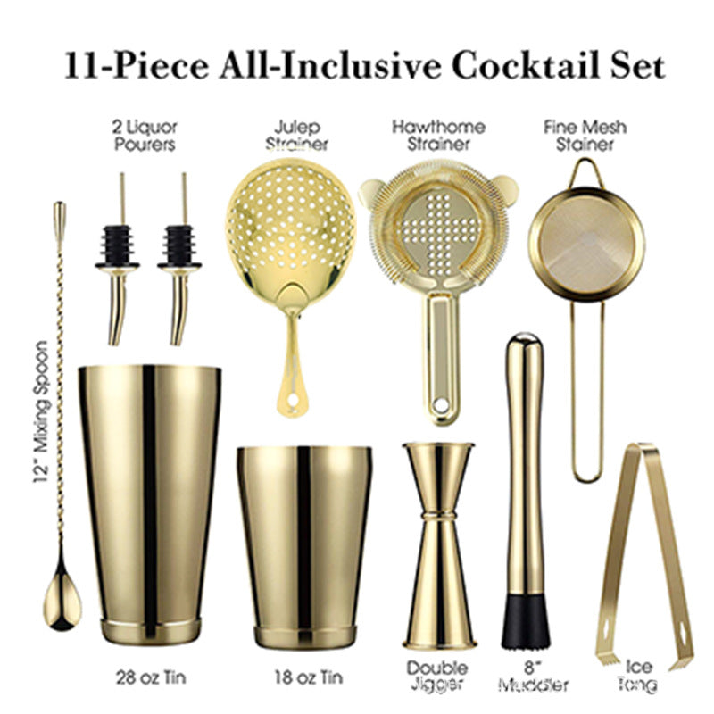 Stainless Steel Complete Cocktail Bartending Bar Shaker in Black, Gold and Rose - 5-23 piece sets