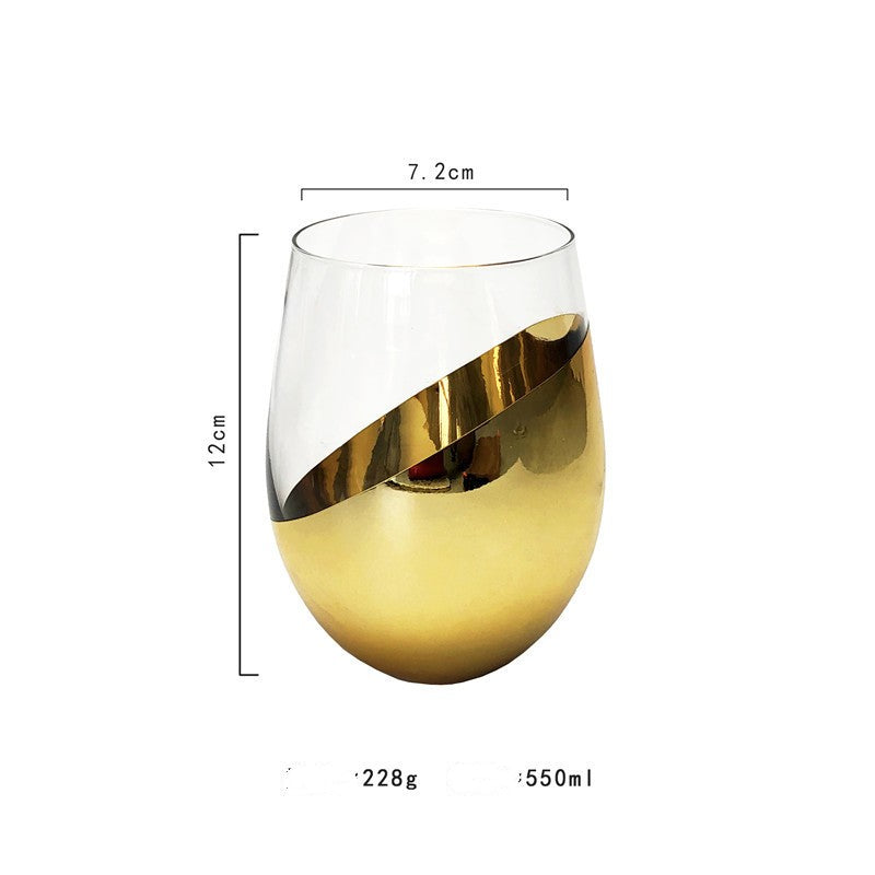 Elegant Modern Stemless Brush Gold Matte Black Transparent Wine, Liquor, Whiskey Drinking Glass Fine Dining Entertainment