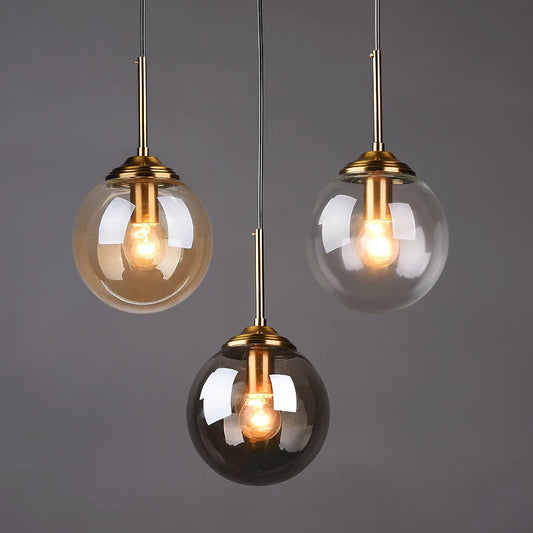 Stylish Modern Glass Ball Pendant LED Lights Transparent Gold, Smoky, Silver Hanging Vintage Decor Lighting Luminaire Nordic Minimalist Design Bulbs Included