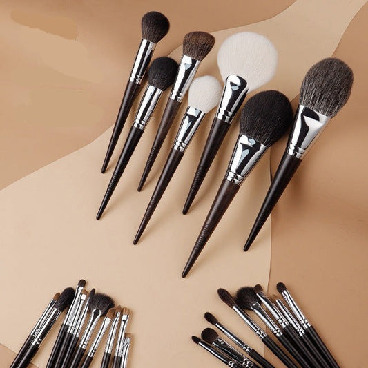 40 Premium Animal Hair Makeup Brushes or Complete Set in Ebony Wood