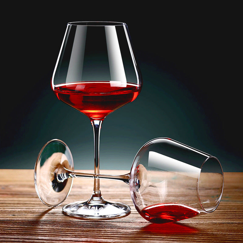 Visually Stunning Crystal Red-Burgundy Ombre Stem Wine Glass & Revolving Decanter Premium Set