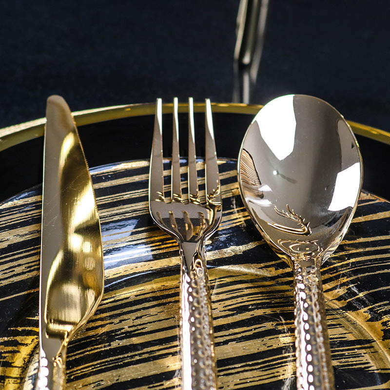 Fancy Glass & Bone China Tableware Set in a Black, Gold & Transparent Colour Scheme