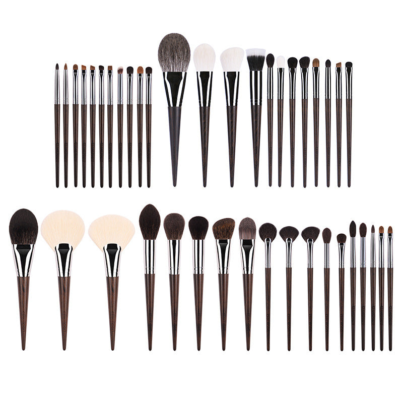 40 Premium Animal Hair Makeup Brushes or Complete Set in Ebony Wood