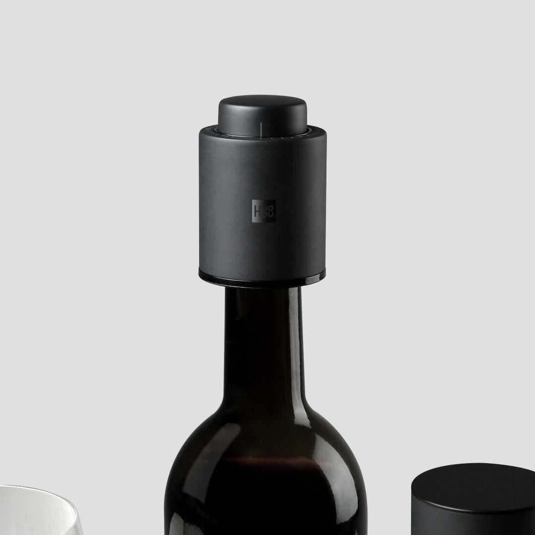 Matte Black Sleek Automatic Bottle Opener Decanter and Bottle Stopper - Available as a Gift Set