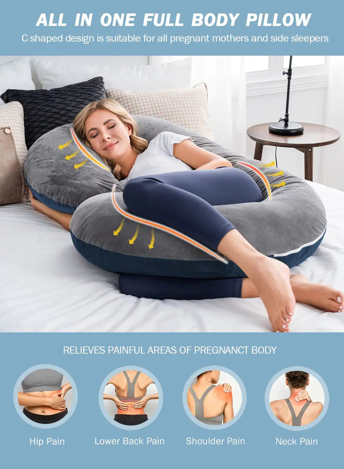 C-Shaped Body Pregnancy Support Comfort Pillow