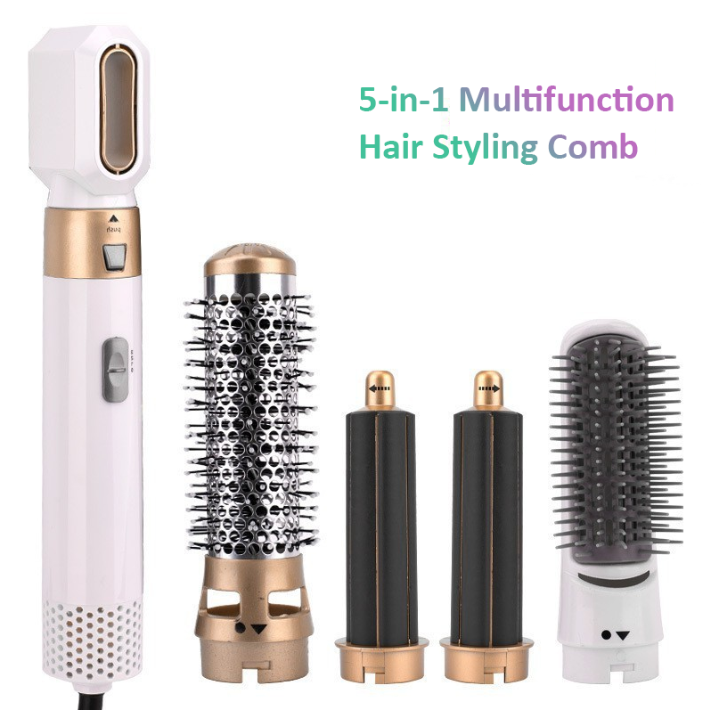 Premium Quality Ultra Feminine White Gold Black Pink Silver Red Gray New Hair Dryer: 5-in-1 Dryer Brush Comb Curler Set Upgraded Version